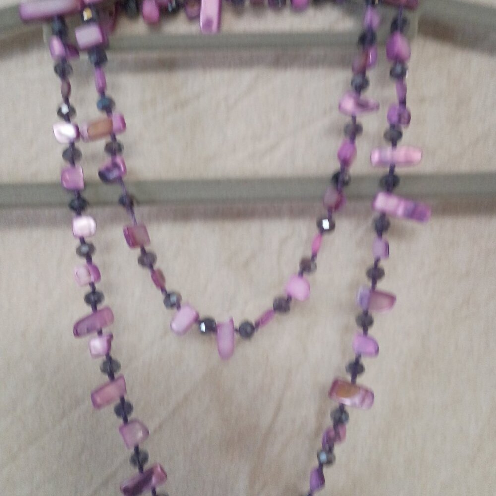 Long Mother-of-Pearl + Chrystal Necklace 124cm (49")